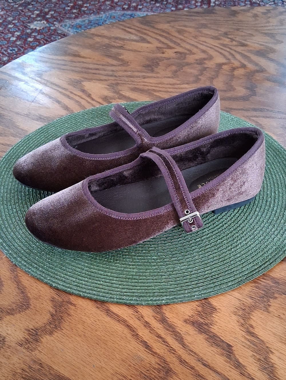 Fever Sole Chocolate Brown Velvet Mary Jane Cottagecore Ballet Flats Size 39